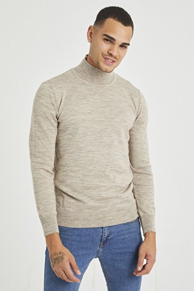 Tarz Cool Кам'яний чоловічий Slim Fit напіврибальський комір Акрил-бавовна суміш Basic трикотажний светр