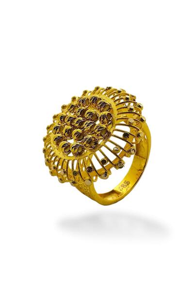 MaGold Dorika Toplu Maraş Telkari İşçiliği Mekik Altın Yüzük 14 Ayar