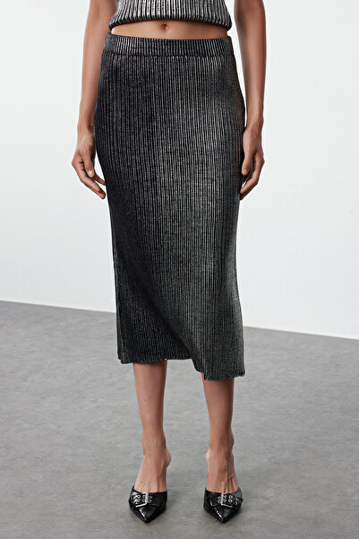 Trendyol Collection Szürke fóliával díszített kötöttáru szett - alsó és felső TWOAW25AU00067