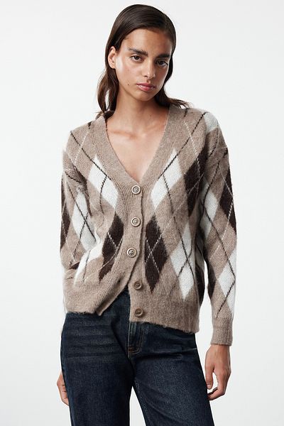 Trendyol Collection Cardigan de tricotaj cu model în carouri cu decolteu în V din nurcă TWOAW25HI00276