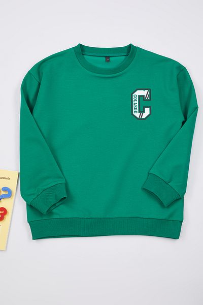 TRENDYOLKIDS Πράσινο πλεκτό φούτερ για αγόρι - Crew Neck, Slogan Print, Tkdaw25sw00032
