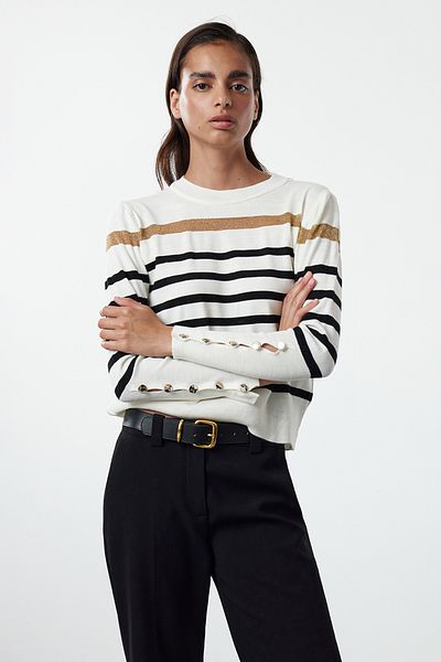 Trendyol Collection Pletený svetr - Ecru Striped, Model TWOAW25KZ00286