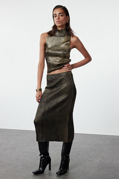 Trendyol Collection Arany fóliával díszített kötöttáru szett - TWOAW25AU00067