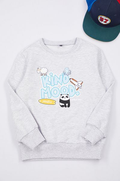 TRENDYOLKIDS Girl's Gray Melange Patterned Sweatshirt - Crew Neck, Slogan, Tkdaw25sw00041