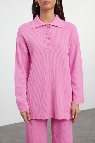 Trendyol Modest Rózsaszín pólógallér, kötöttáru alsó-felső szett TCTAW25US00044