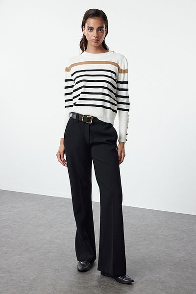 Trendyol Collection Pletený svetr - Ecru Striped, Model TWOAW25KZ00286