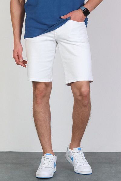 HLT JEANS Bărbați, alb, tăiat subțire, confortabil din denim din lycra, blugi flexibili, blugi, pantaloni scurți THOMAS-WHITE
