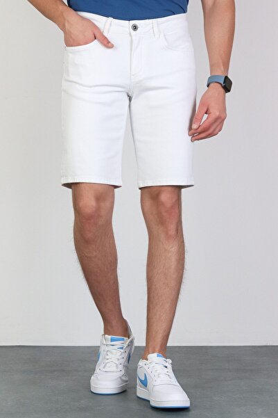 HLT JEANS Ανδρικό λευκό λεπτή κοπή Comfort Lycra τζιν εύκαμπτο τζιν τζιν σορτς THOMAS-WHITE