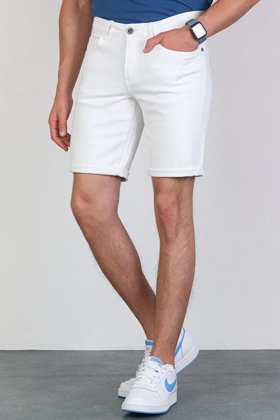 HLT JEANS Bărbați, alb, tăiat subțire, confortabil din denim din lycra, blugi flexibili, blugi, pantaloni scurți THOMAS-WHITE