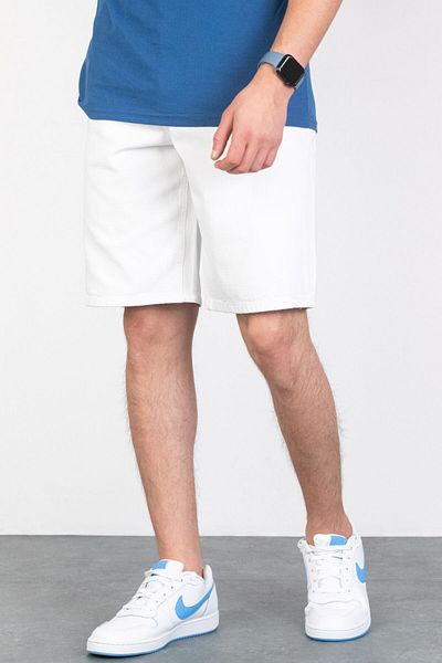 HLT JEANS Bărbați, alb, cu croială largi, cu croiala relaxată, 100% bumbac, blugi largi, blugi, pantaloni scurți MARTIN-WHITE