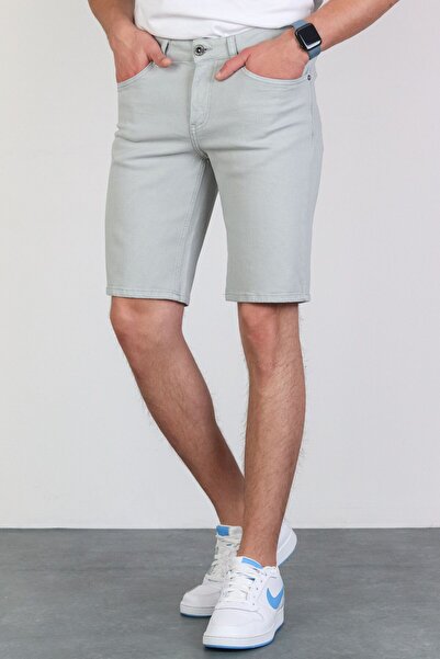 HLT JEANS Erkek Baby Blue Slim Kesim Comfort Likralı Denim Esnek Jeans Kot Şort THOMAS-BABY BLUE