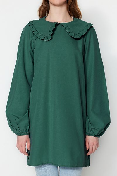 Trendyol Modest Mintfarbene gewebte Tunika mit Babykragen TCTSS21TN0089