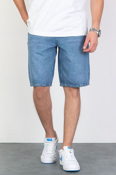 HLT JEANS Bărbați, albastru deschis, largi, îmbrăcat relaxat, blugi 100% bumbac, blugi largi, blugi, pantaloni scurți ARTHUR-ALBASTRU DESCHIS