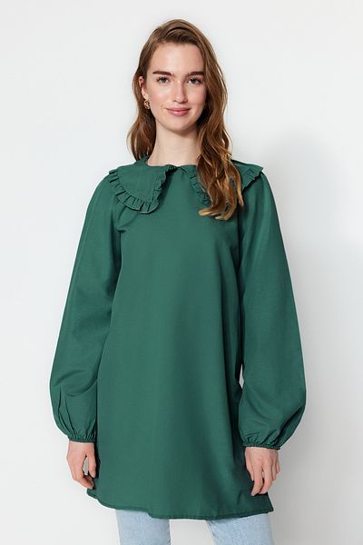 Trendyol Modest Mintfarbene gewebte Tunika mit Babykragen TCTSS21TN0089