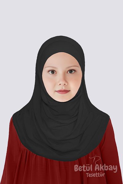 Betül Akbay Μαύρη βαμβακερή μαντίλα για κορίτσια - Meryem Model Practical