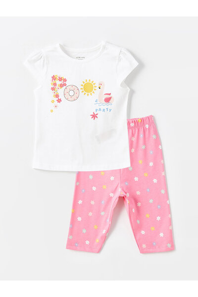 LC Waikiki Printed Short Sleeve Crew Neck Pajama Set for Baby Girl