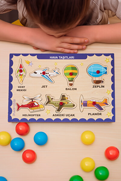 printkonsept Hava Taşıtları Puzzle Eğitici Ahşap Tutmalı Yapboz