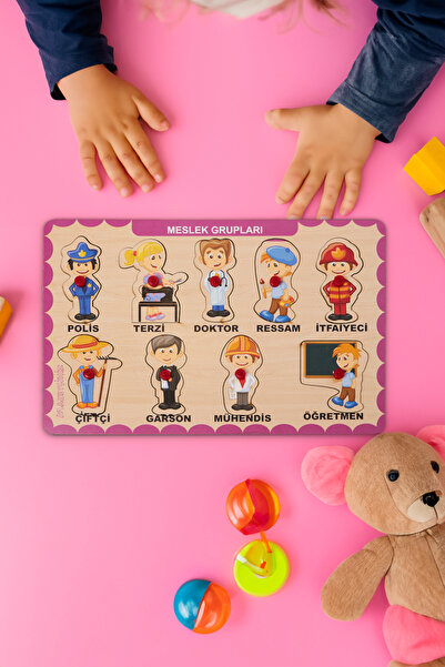 printkonsept Meslekler Puzzle Eğitici Ahşap Tutmalı Yapboz