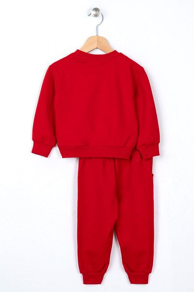 zepkids Crew Neck Long Sleeve Red Color Tracksuit Set with Sus Pocket Cover