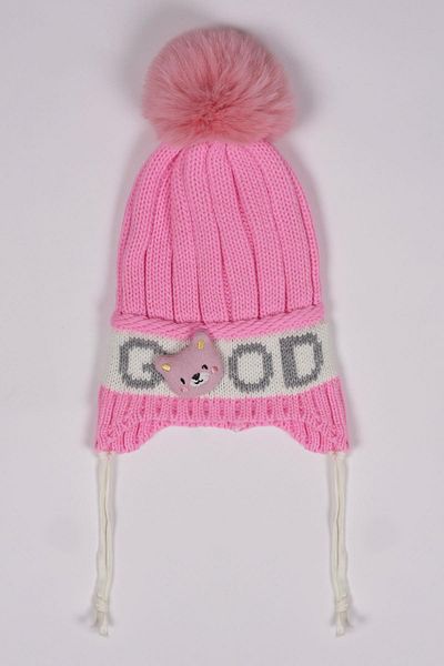 zepkids Pink Colored Beanie with Teddy Bear