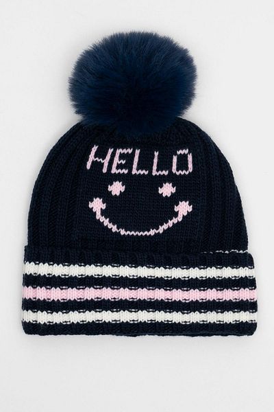 zepkids Hello Written Blue Marine Color Eșarfă Set Beanie