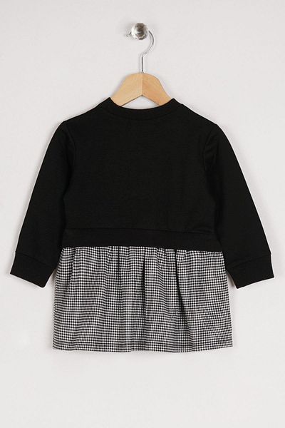zepkids Rundhalsausschnitt, lange Ärmel, schöner bedruckter Rock, kariertes schwarzes Mädchenkleid