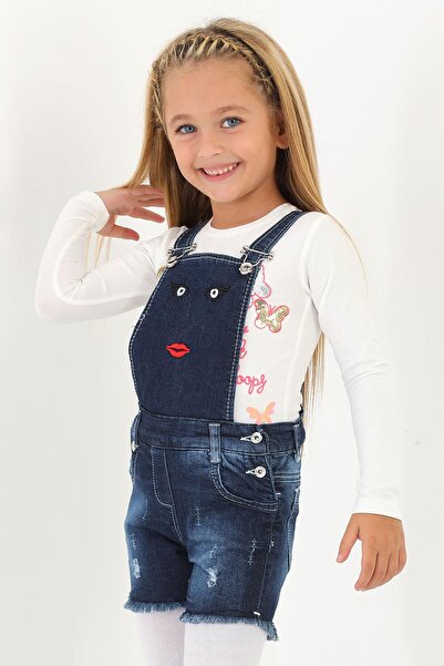 zepkids Face Embroidered Navy Blue Color Girl's Slippers