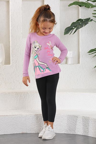 zepkids Tricou pentru fetiță, cu mânecă lungă, cu decolteu, cu paiete brodate, de culoare liliac