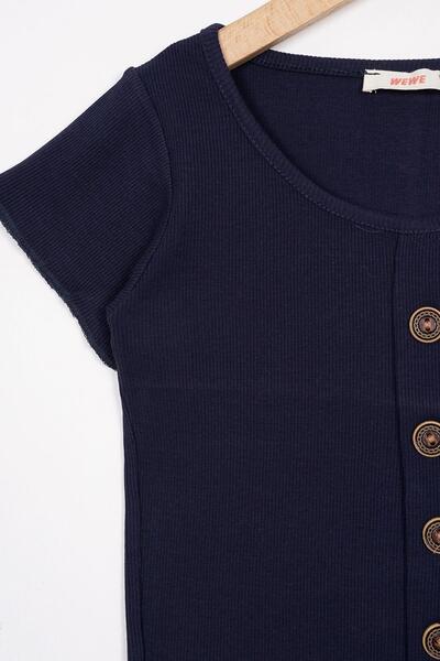 zepkids Велосипедний комір, короткий рукав, синій колір, футболка для дівчаток