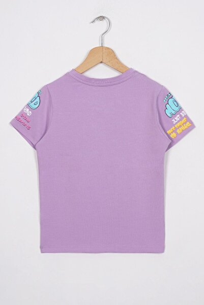zepkids Lilac Colored Text Printed Girl's T-Shirt