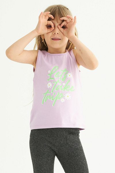 zepkids Tricou pentru fetiță, cu gât crew zero, cu imprimeu Lets Takae Trip, de culoare lila