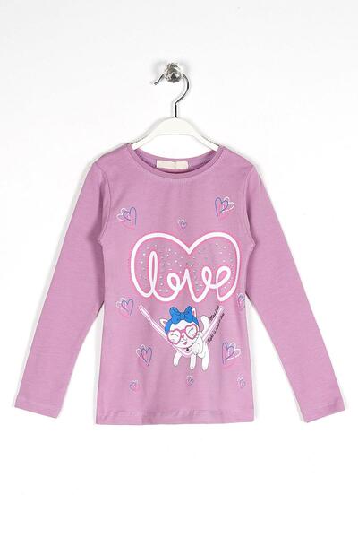 zepkids Tricou pentru fetiță, cu mânecă lungă, cu decolteu, liliac