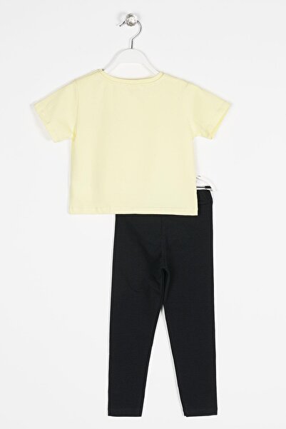 zepkids Crew Neck Short Sleeve Be Awe Some Printed Yellow Color Girl's Tights Set