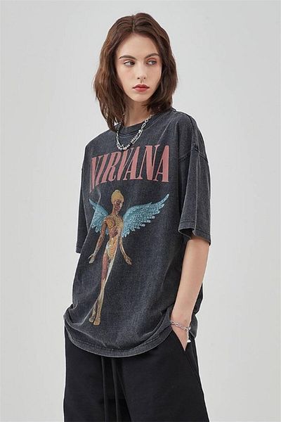 Trendiz Unisex tričko Nirvana Angel Washed Anthracite