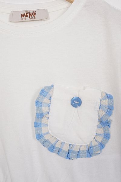 zepkids Ecru Blue Girl's Shorts Set - Ruffle Detailed