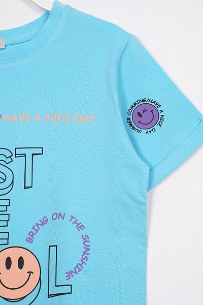 zepkids Tricou albastru cu imprimeu Just Be Cool pentru fetiță
