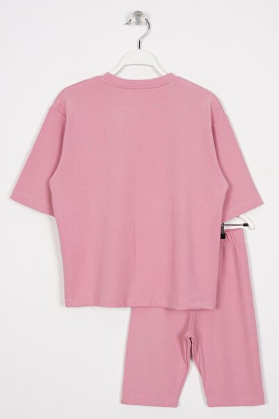 zepkids Girl's Crew Neck Fitted Dried Rose Oversize Tights Set - Short Sleeve