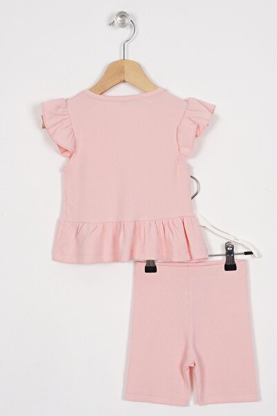 zepkids Powder Colored Girl's Tights Set - Ruffled Skirt and Button Detail