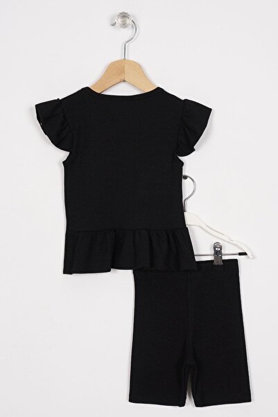 zepkids Black Frilly Skirt and Button Detailed Girl's Tights Set