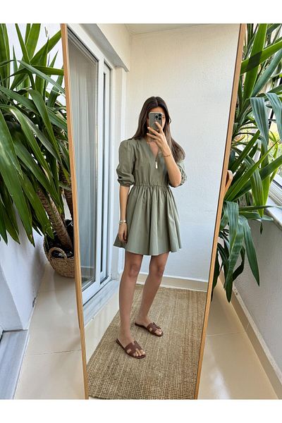 My Blog Balloon Sleeve Premium Kyle Dress - Khaki