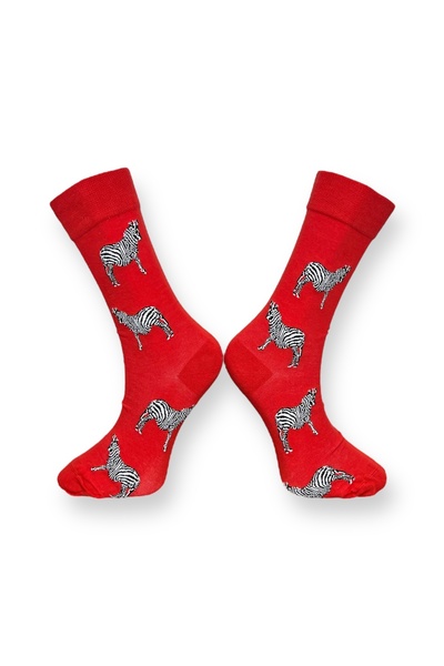 Mevo Set of 2 Unisex Red Blue Animal Patterned Flexible Cotton SocKs