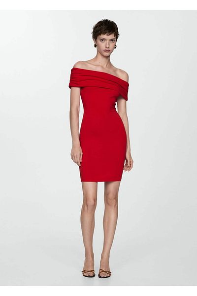 MANGO Woman Off-Shoulder Short Shoulder Dress