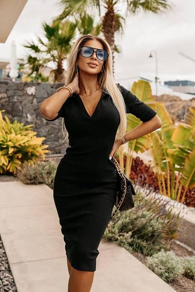 rengafashion Rochie de damă cu decolteu în V - mânecă scurtă, colorată