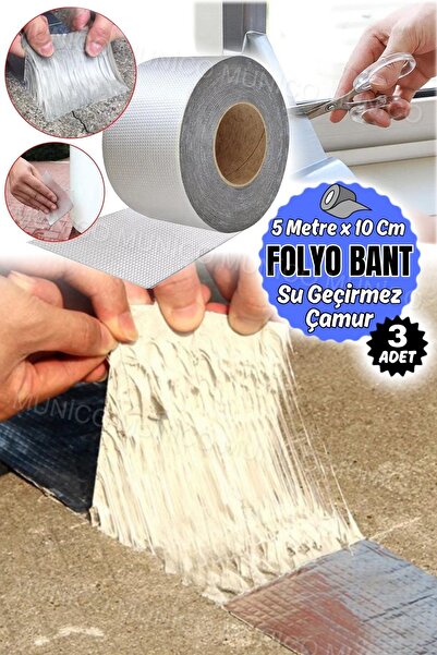 Munico 3 Adet Alüminyum Folyo ve Butil Kapalı Su Geçirmez Bant 5 Metre x 10 C...