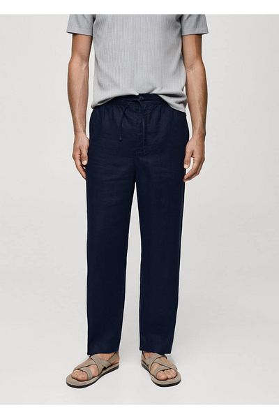 MANGO Man 100% Linen Drawstring Pants