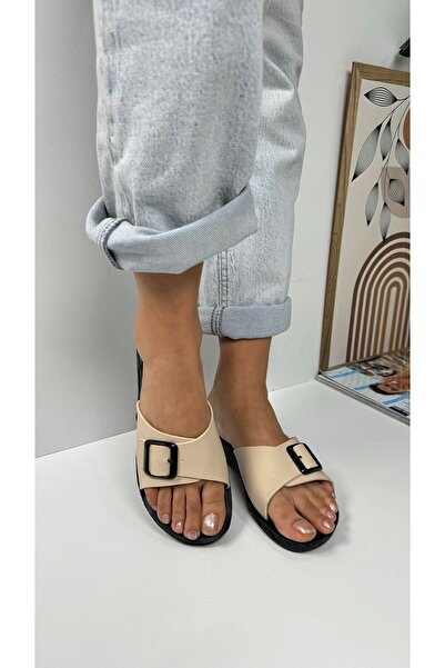 İmerShoes Καθημερινές γυναικείες μπεζ παντόφλες με αγκράφα Άνετη μαλακή σόλα με οβάλ παπούτσια 323