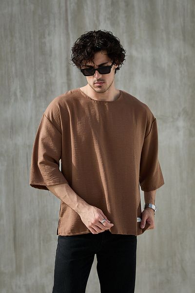 JR Boutique Ανδρικό μπλουζάκι με μακριά μανίκια πάνω από το φως - Καφέ