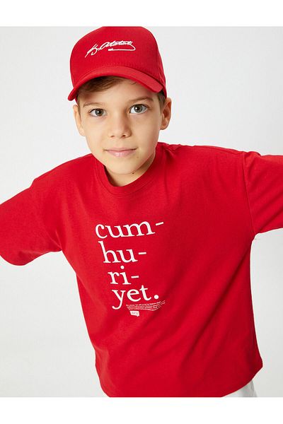 Koton Oversize T-Shirt Cumhuriyet Lûgat365 Licensed Short Sleeve Cotton