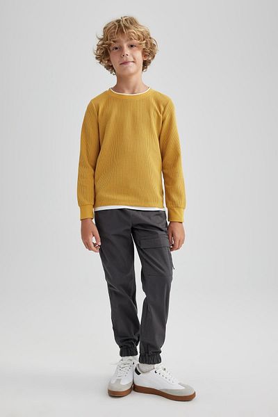 DeFacto Langarm-T-Shirt mit Rundhalsausschnitt und Waffelmuster für Jungen - V1186a623au