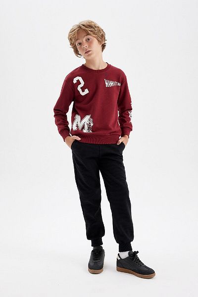 DeFacto Boys' 2-Piece Set Crew Neck Printed Sweatshirt with Elastic Waist Jogger Sweatpants